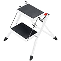 Hailo Mini Taburete de Acero con 2 peldaños y botón de Bloqueo-desbloqueo de Seguridad para su Transporte- Negro- Color…